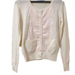 Vintage Blumarine Pink Lace Trim Cardigan with Heart Pockets